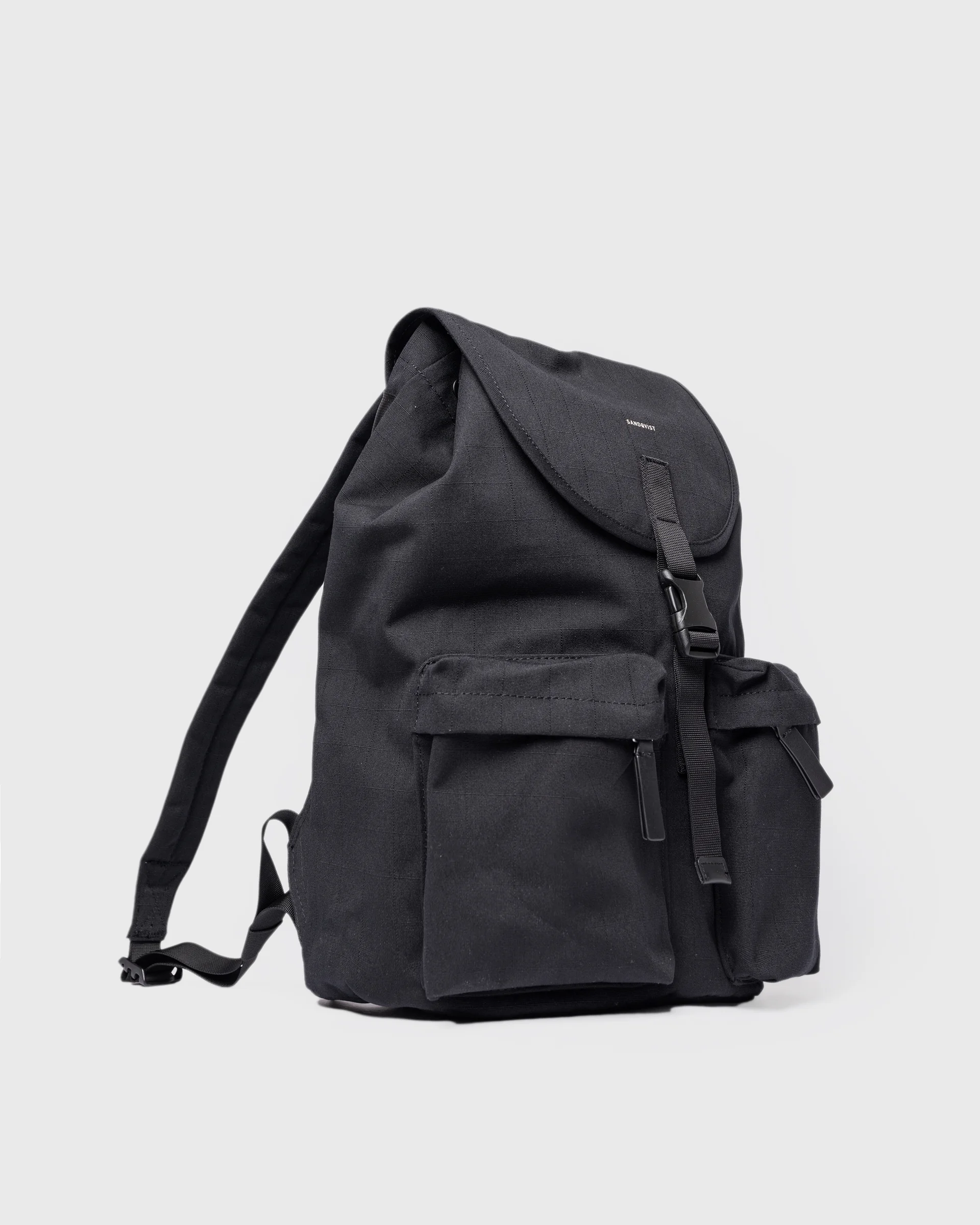 Sandqvist Black Canvas Backpack with Front Zip Pockets Sandqvist backpacks – Thunderkraft main image 2