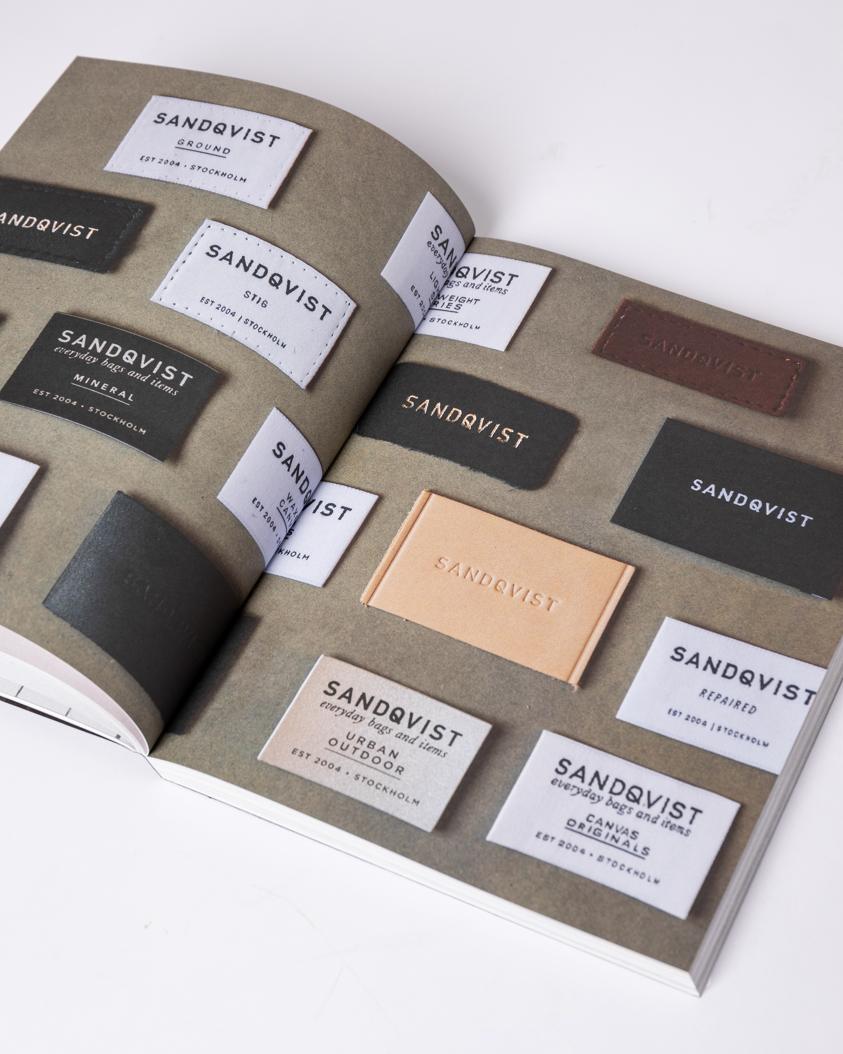 Opened book. Top view of two pages with photos from the book Sandqvist 20 years of Nordic Landscapes.