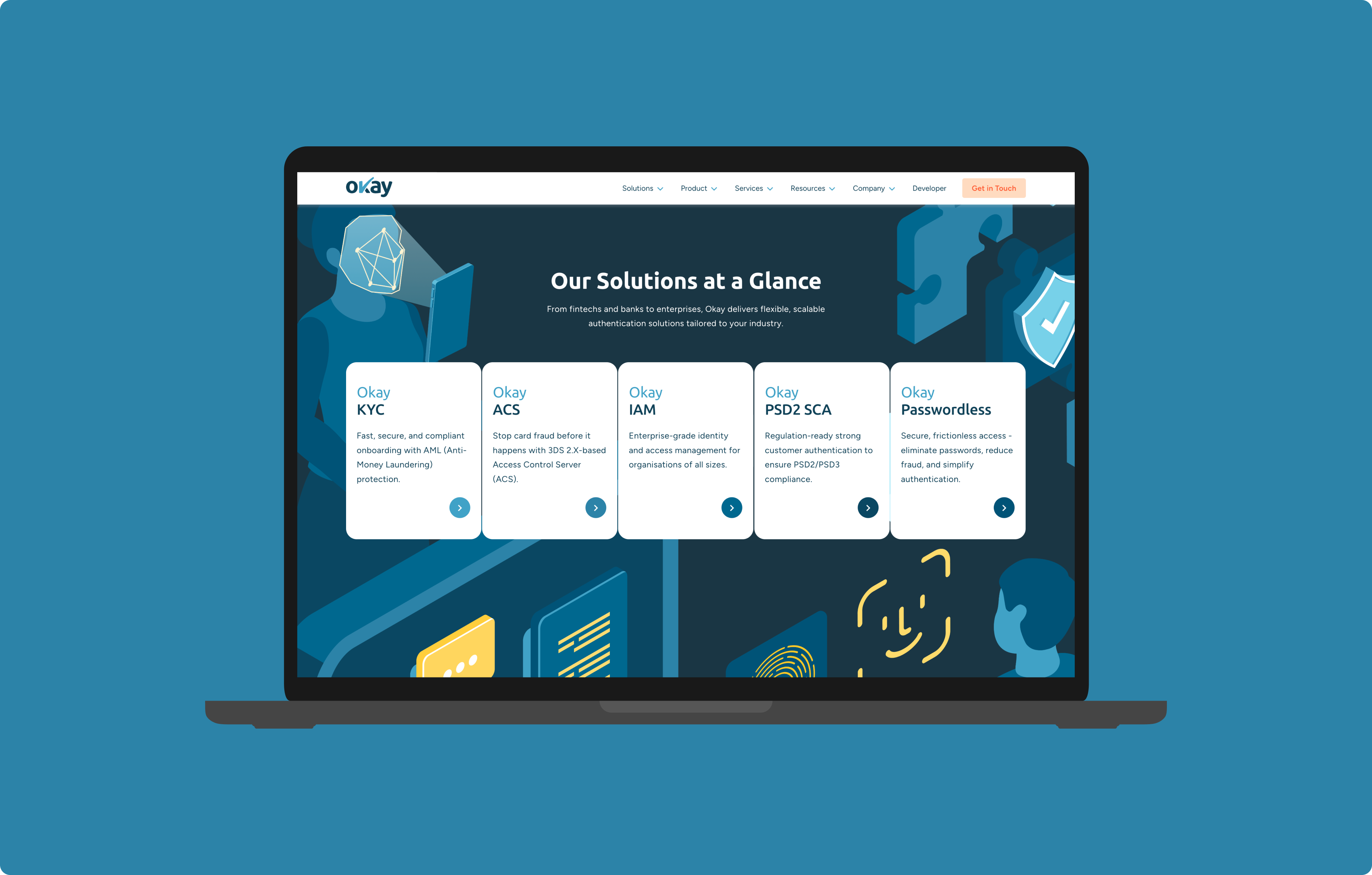 Illustration of website displayed on a laptop offering multiple security service options