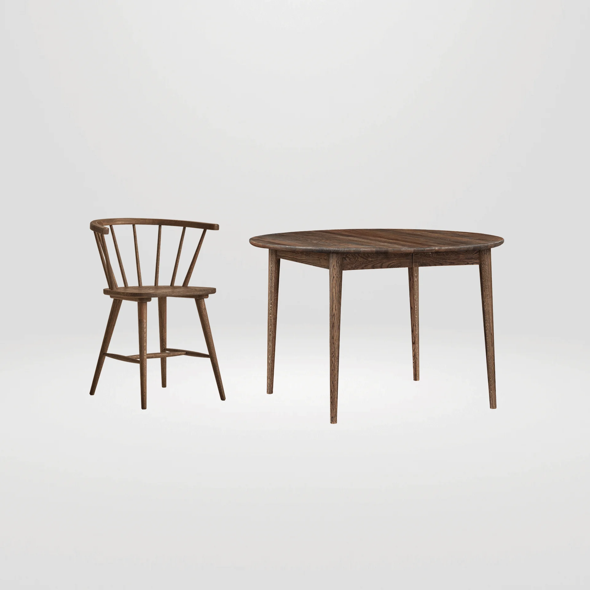 4 stoler & Rundt bord 115cm - Røkt eik