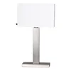 Tischlampe H69 – Gebürsteter Stahl / Weißer Schirm