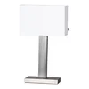 Tischlampe H47 – Gebürsteter Stahl / Weißer Schirm