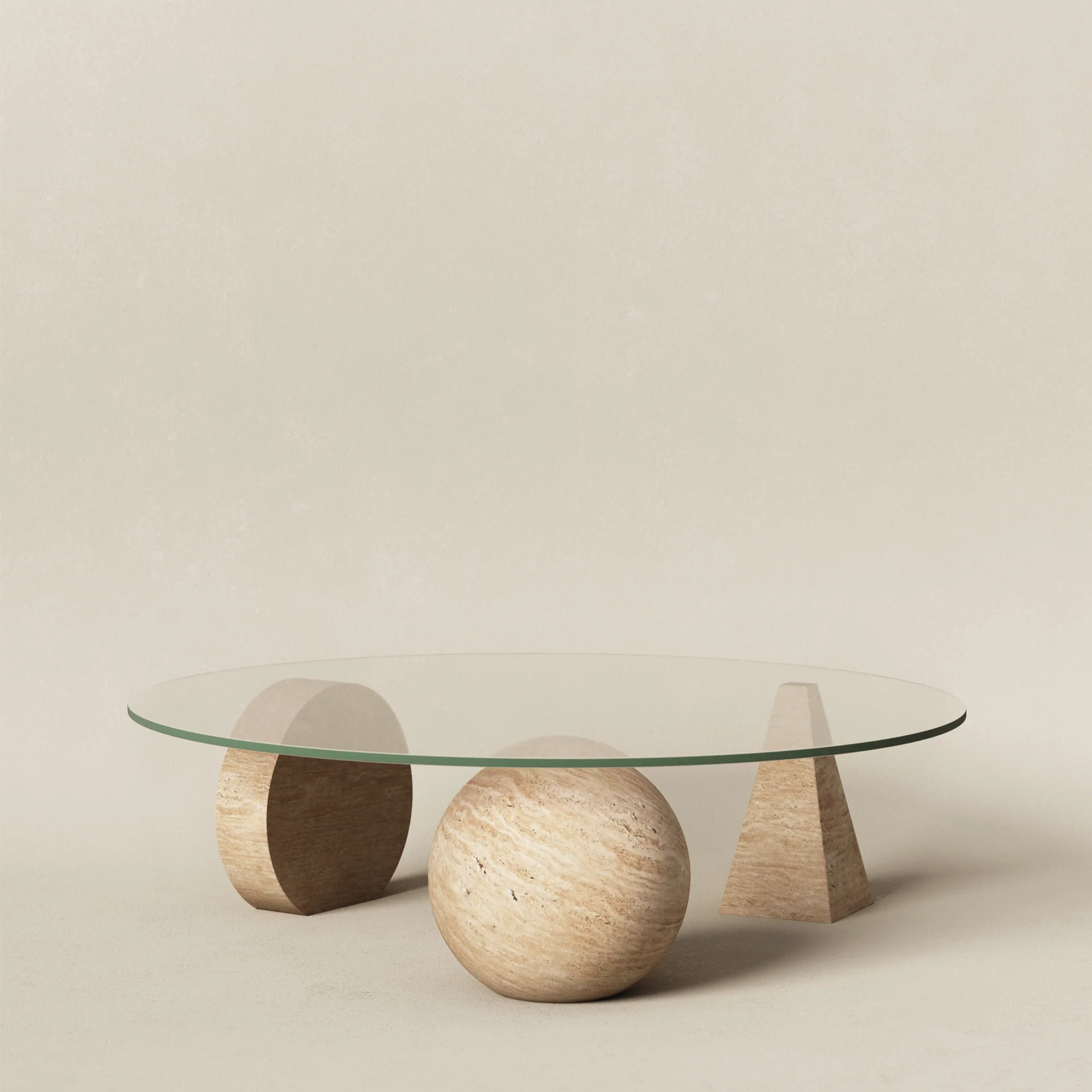 Rund Ø120cm gemischte Beine - Travertin & Glas