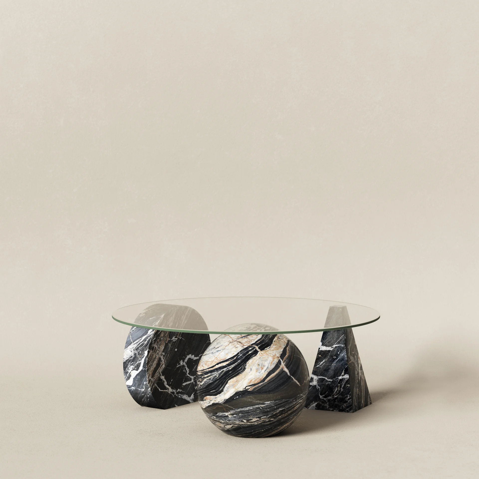 Rund Ø90cm gemischte Beine - Tiger & Glas