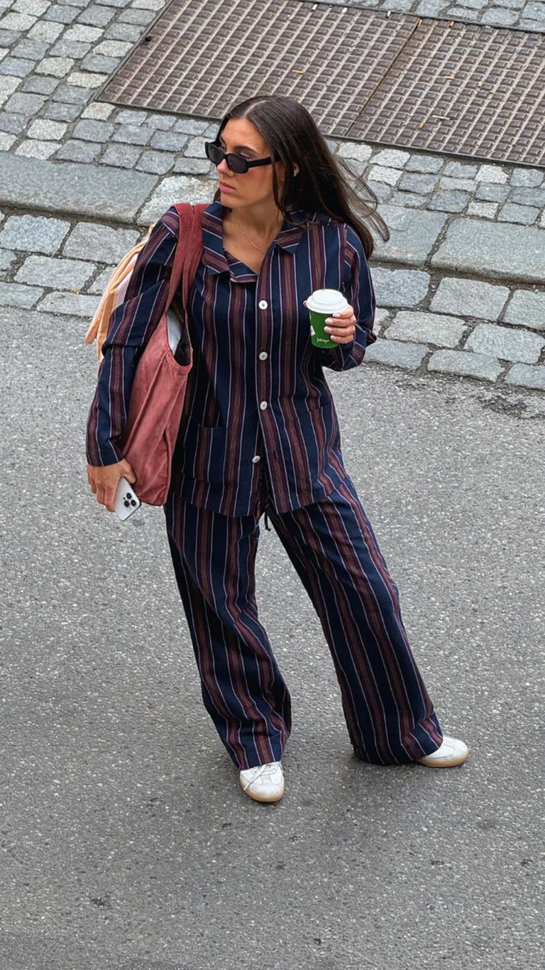 Dressed for comfort. Out for caffeine.