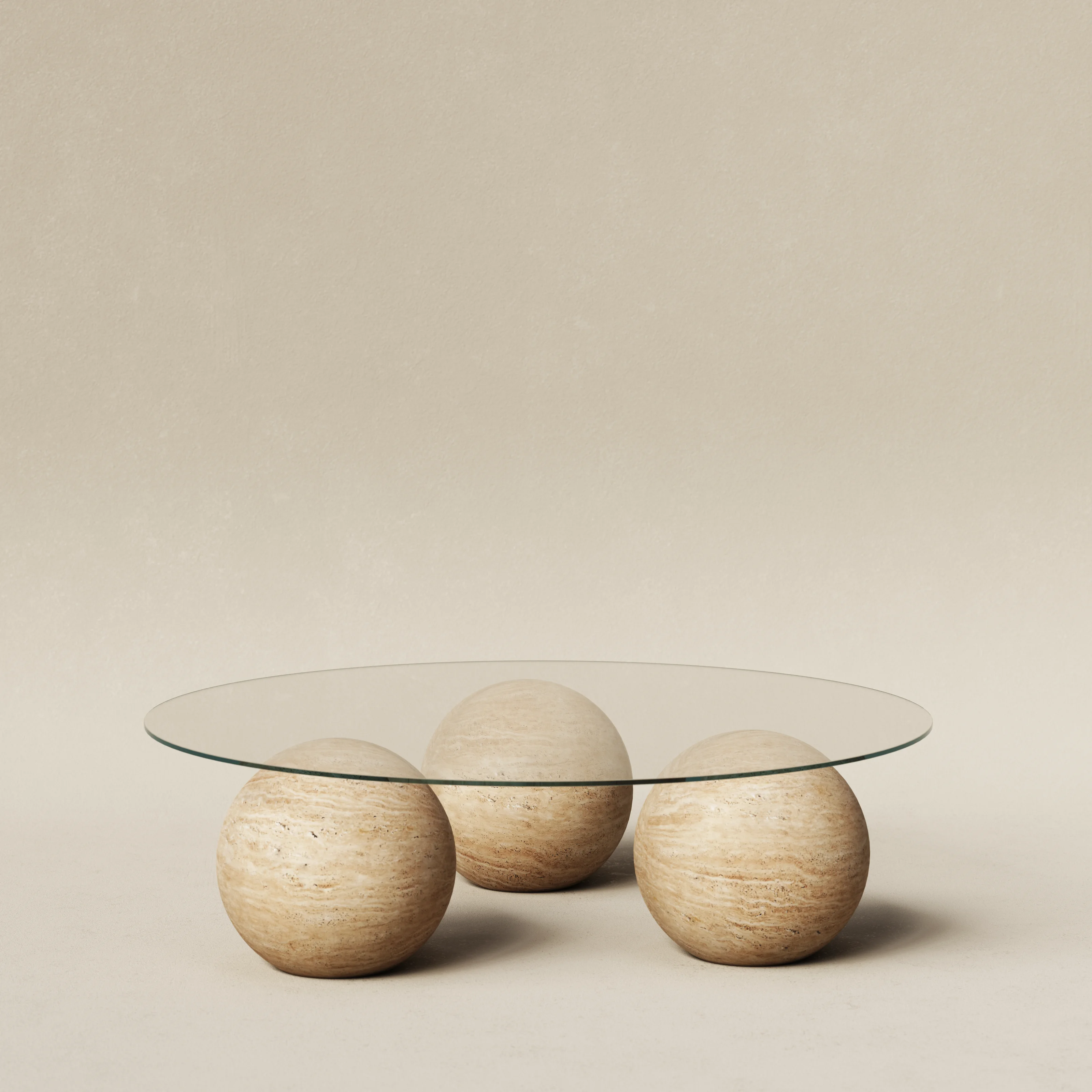Runt Ø120cm klot - Travertin & glas