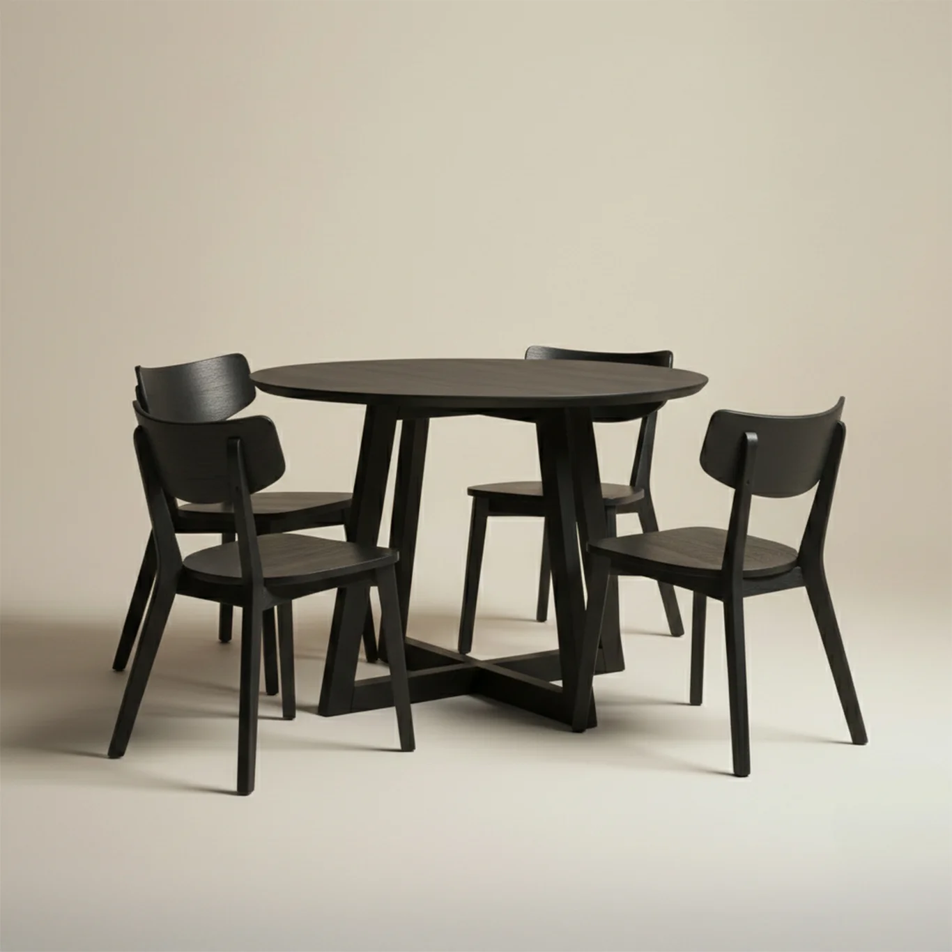 Falken Paket 4 stolar & Runt bord 100cm - Svartmålad ek