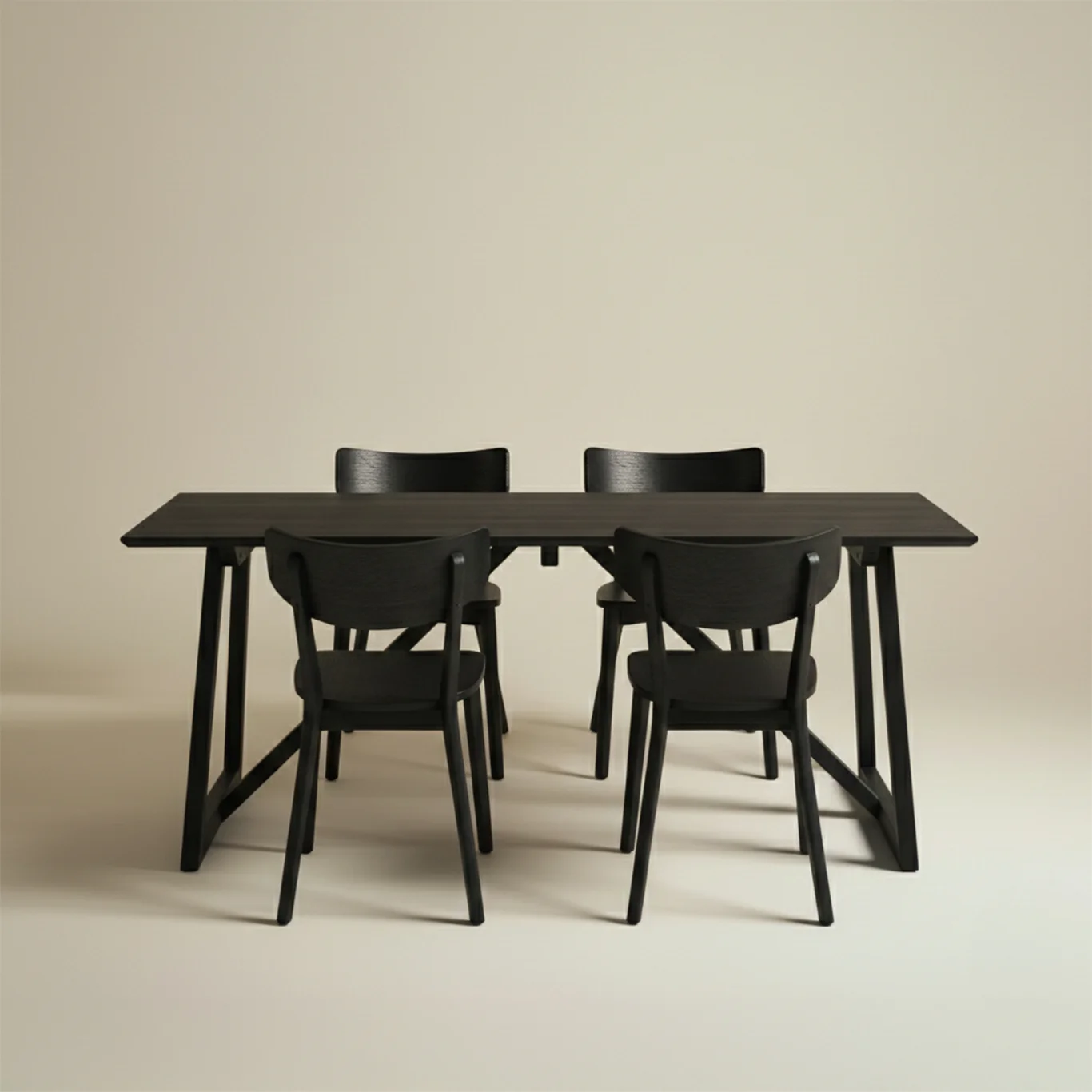 Falken Paket 4 stolar & Bord 180cm - Svartmålad ek