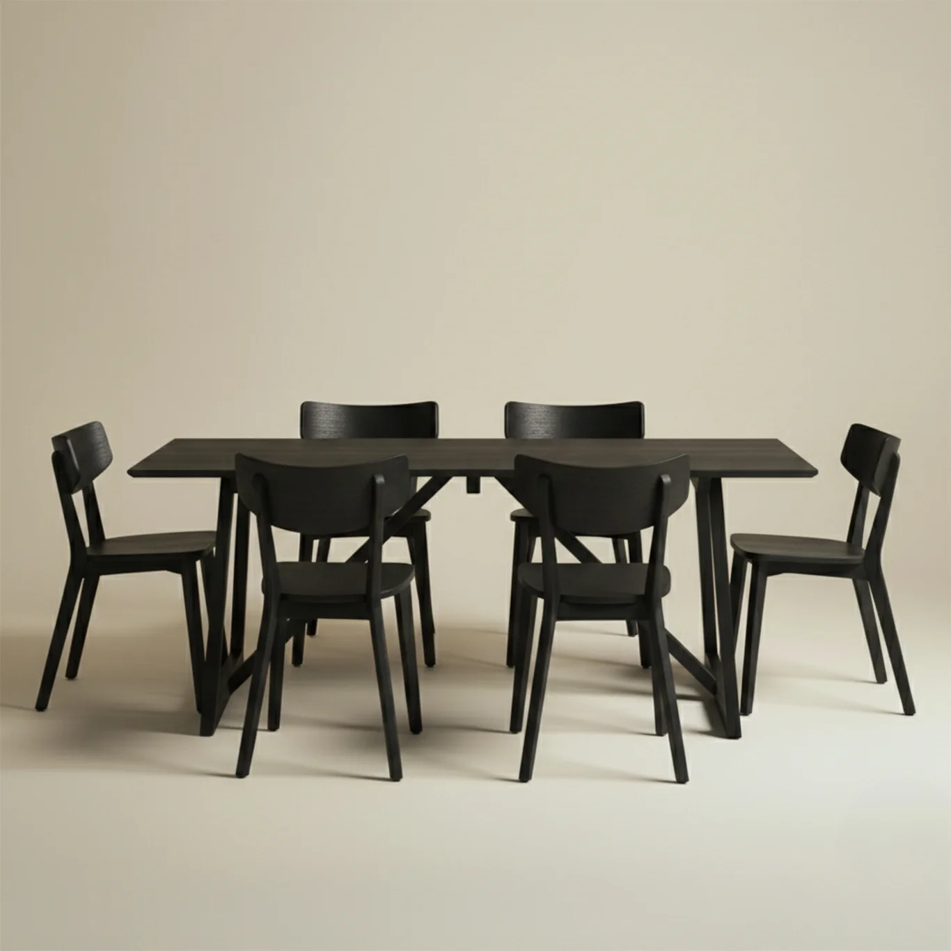 Falken Paket 6 stolar & Bord 180cm - Svartmålad ek