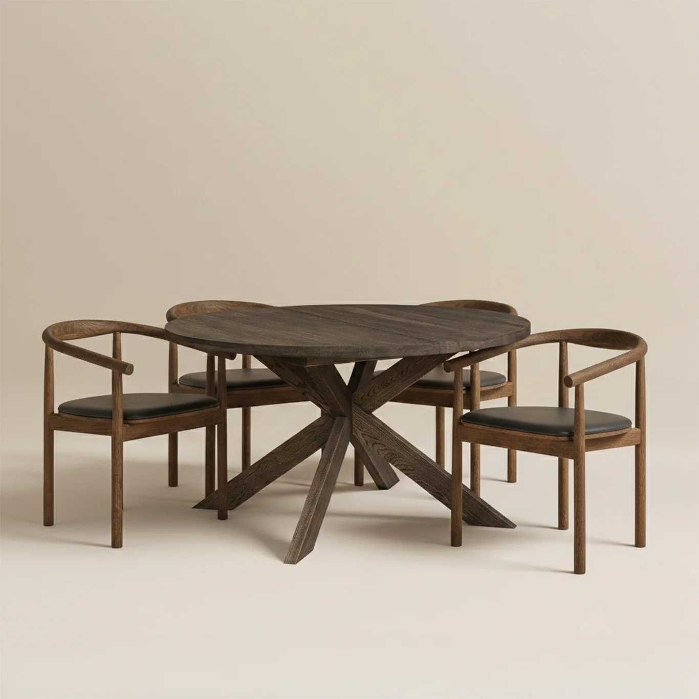 4 Stühle & Esstisch - Geräucherte Eiche