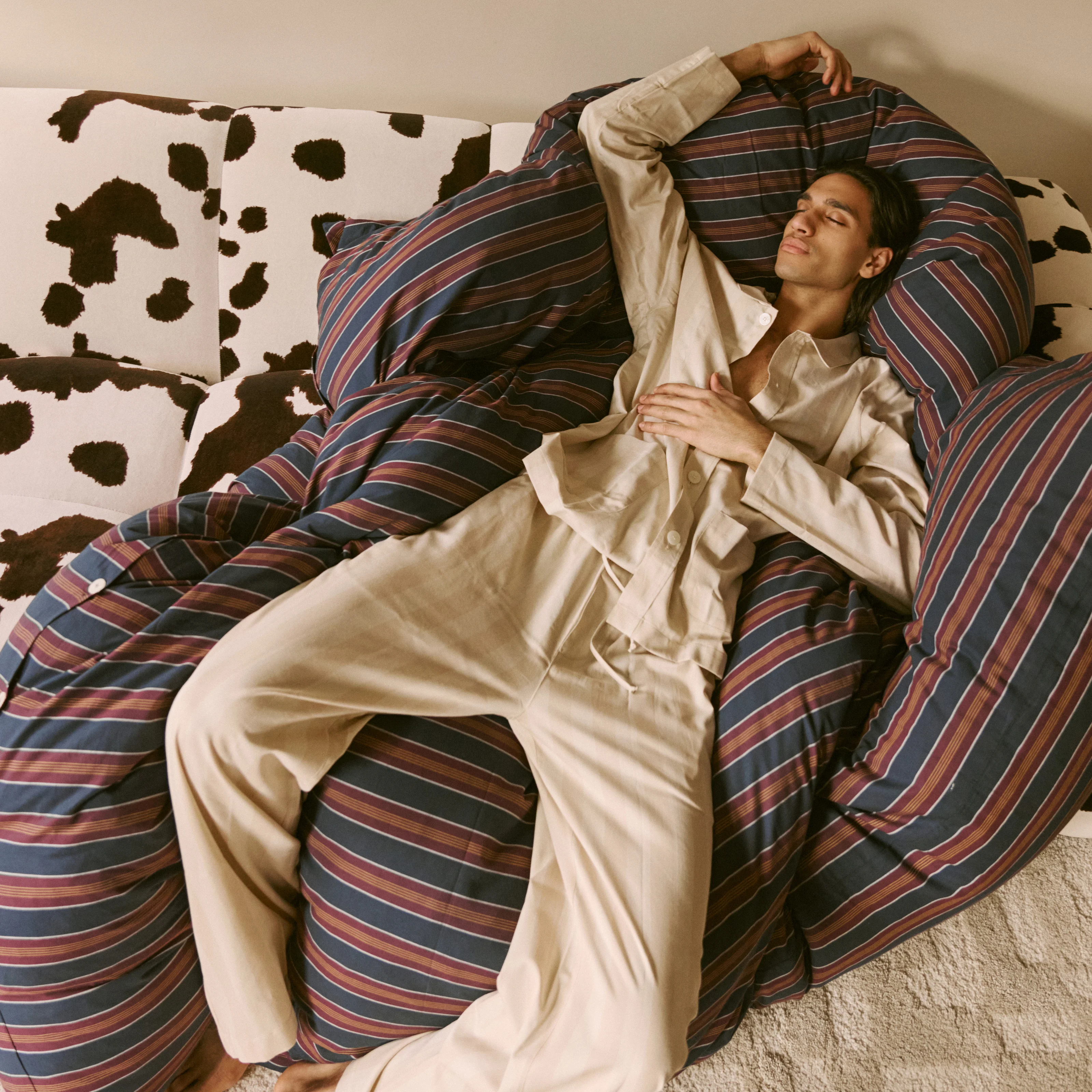 Bed Linen Duvet Cover - Double 90.6"x82.7"/210x230cm - Old School Navy & Orange