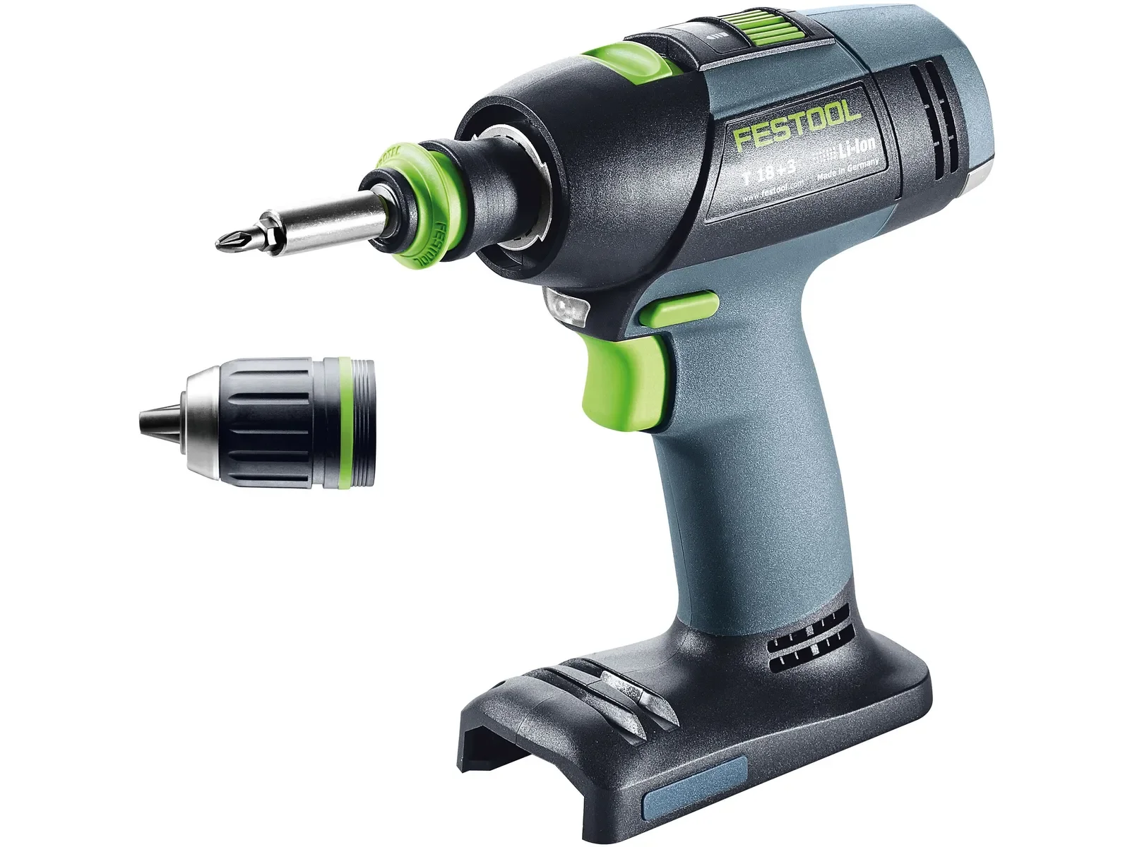 Festool T 18+3 cordless drill driver with CENTROTEC chuck and keyless chuck