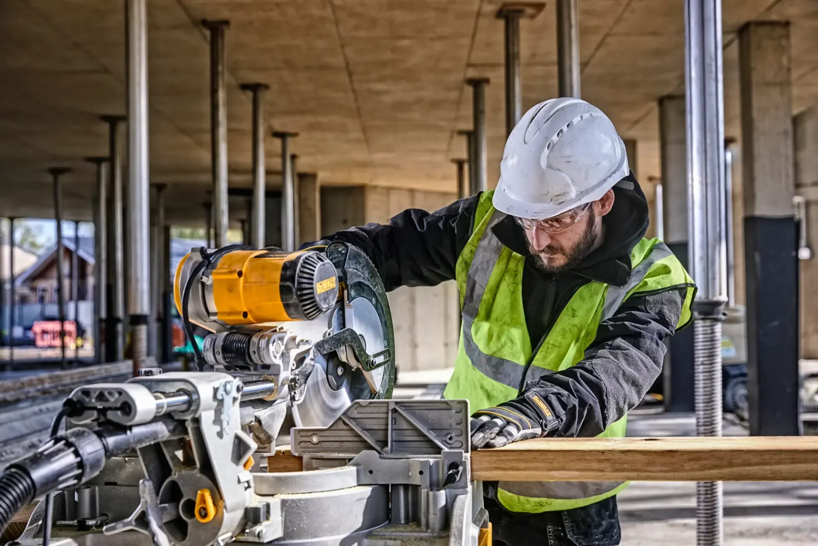 DeWalt DWS780 mitre saw in use on site