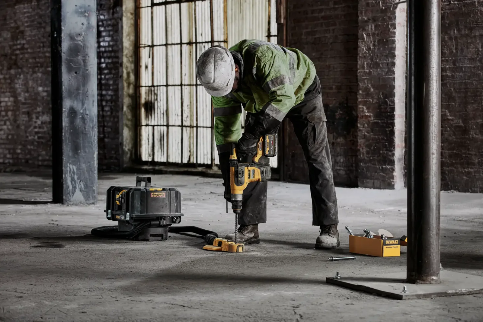 DeWalt DCH417 SDS-plus rotary hammer in use on site