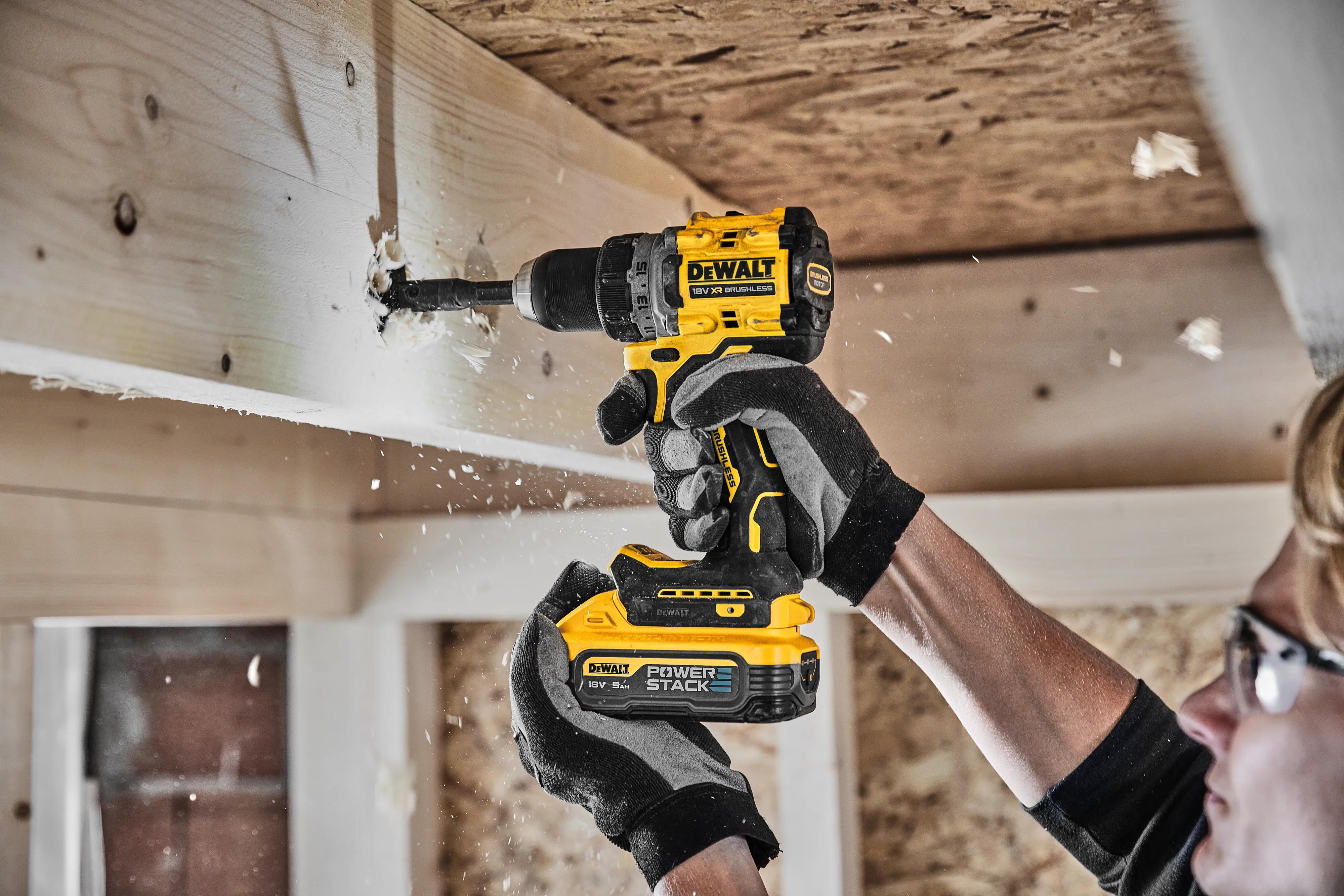 DeWalt DCD800 drill driver in use on site
