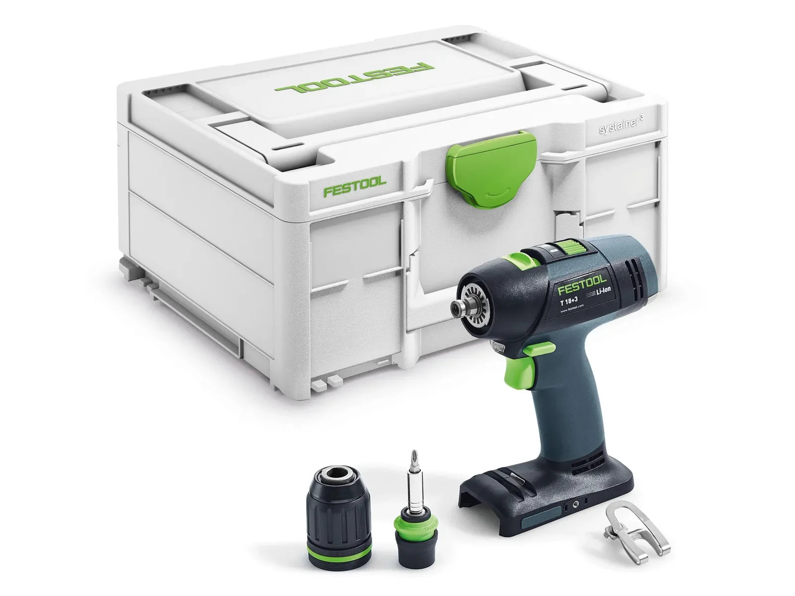 Festool T 18+3 Basic contents: drill, chucks, bit holder and Systainer³