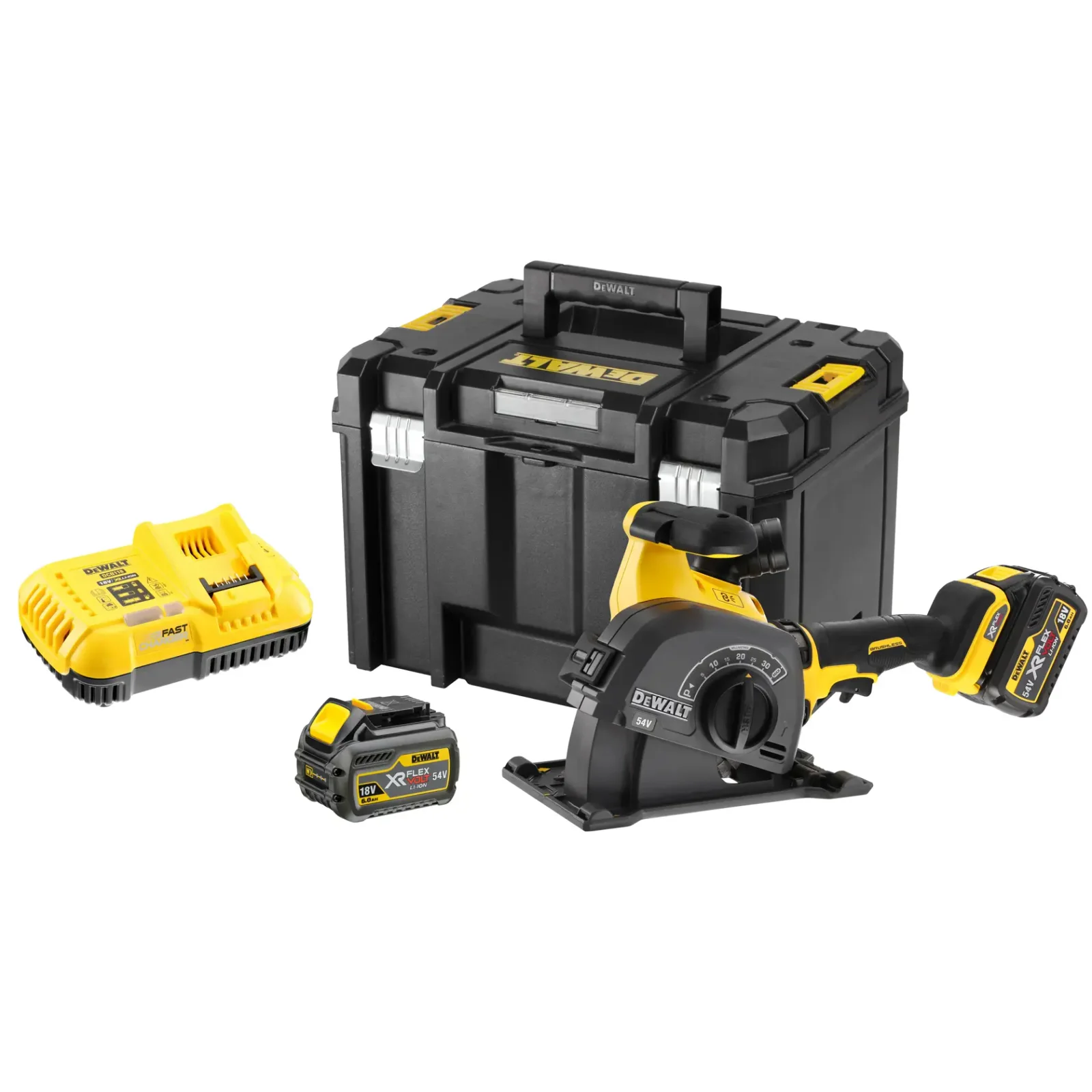 DeWalt DCG200 wall chaser, kit contents laid out