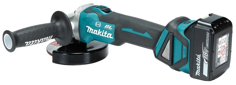 Makita DGA513 angle grinder, three-quarter view from the right
