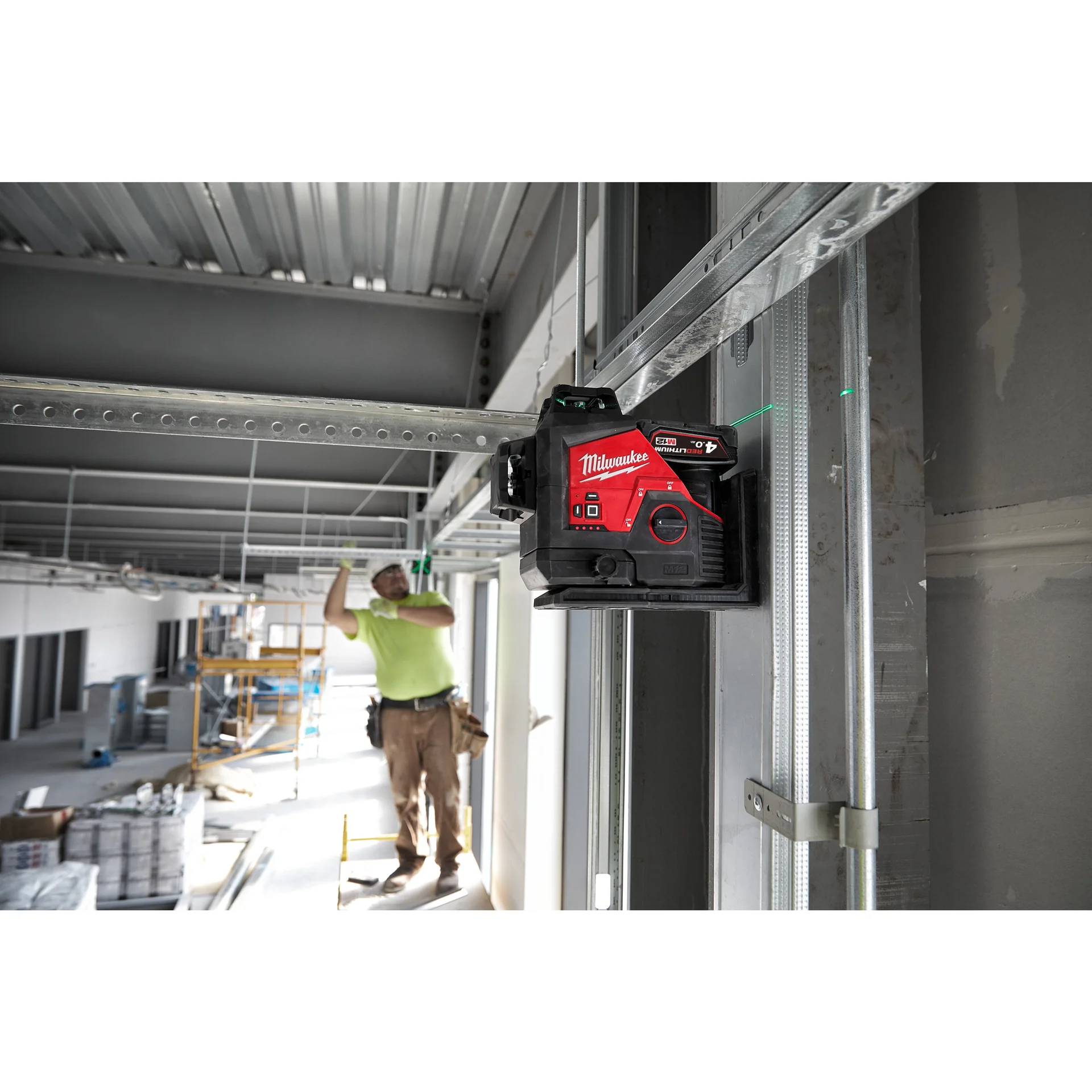 M12 3PL Green 360° 3-Plane Laser in use on the job