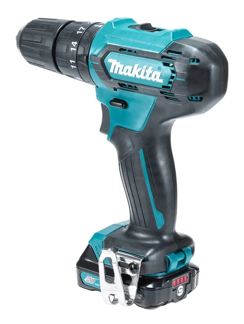 Makita HP333D combi drill, three-quarter view from the right