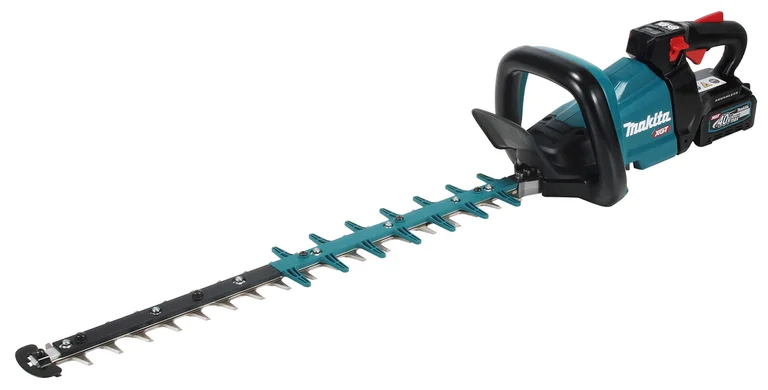 Makita UH004G hedge trimmer, three-quarter view from the left