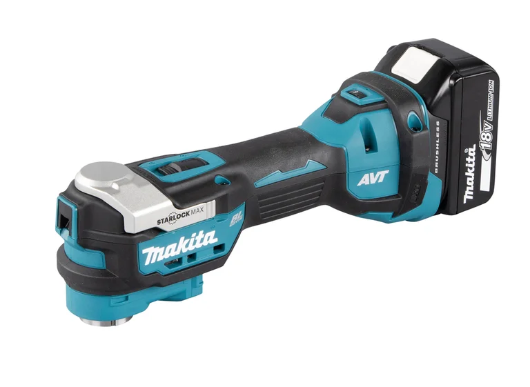 Makita DTM52 multi-tool, three-quarter view from the left
