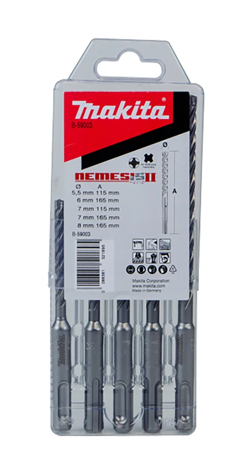 Makita Nemesis II SDS-plus 5-piece drill bit set in its case