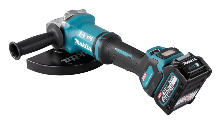 Makita GA038G angle grinder, three-quarter view from the right