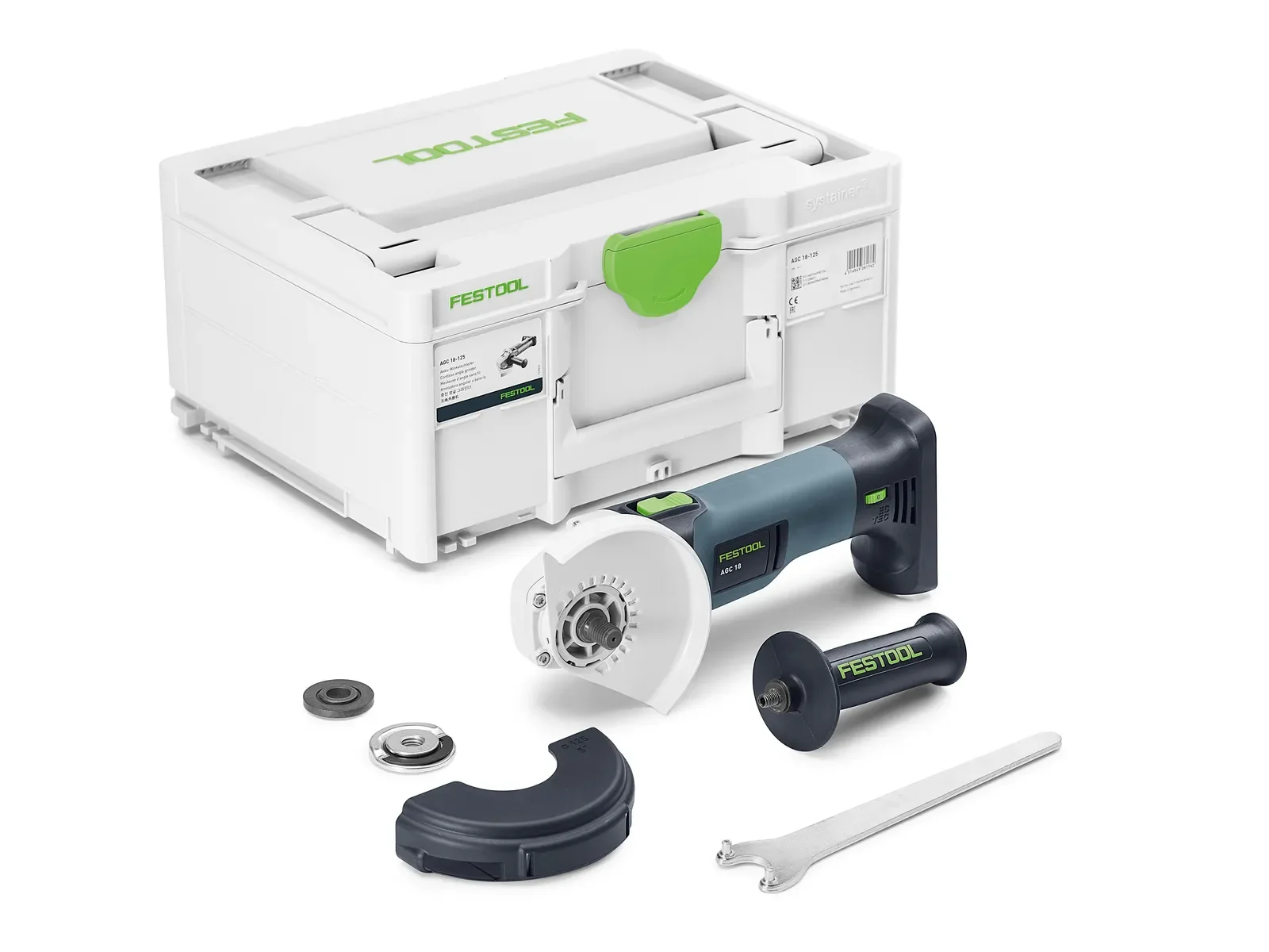 Festool AGC 18-125 Basic contents: grinder, cutting attachment, guard, handle and Systainer³