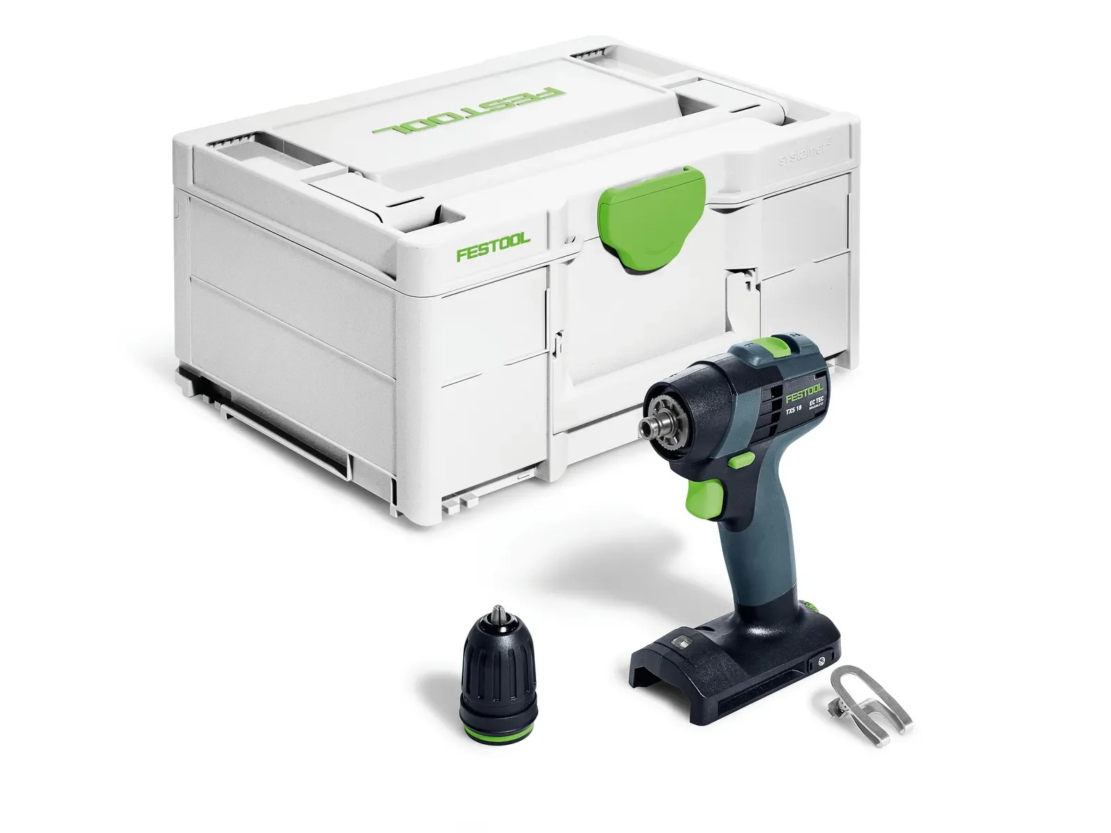 Festool TXS 18 Basic contents: drill, keyless chuck, belt clip and Systainer³