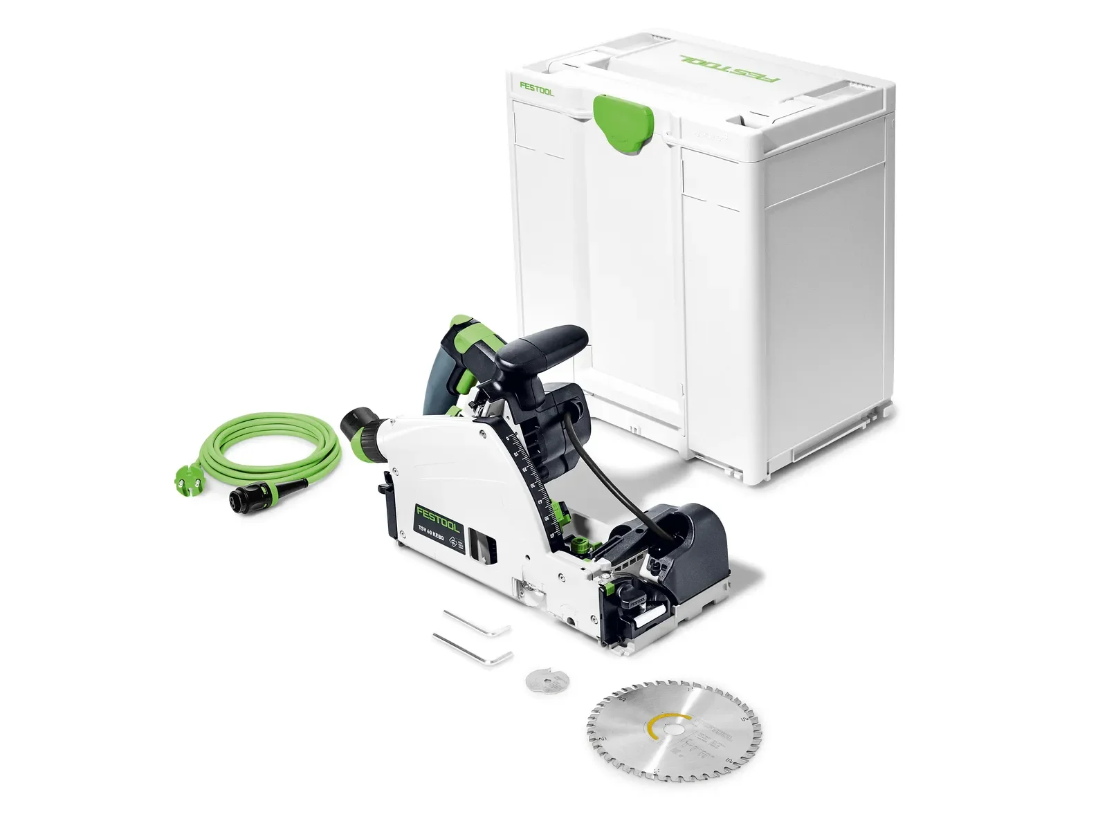 Festool TSV 60 K Plus contents: saw, cable, blades and Systainer³