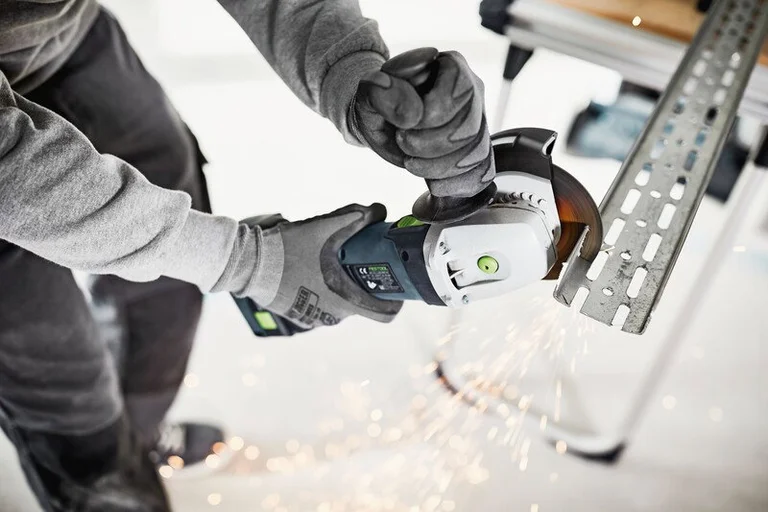 Festool AGC 18-125 cutting a steel cable tray