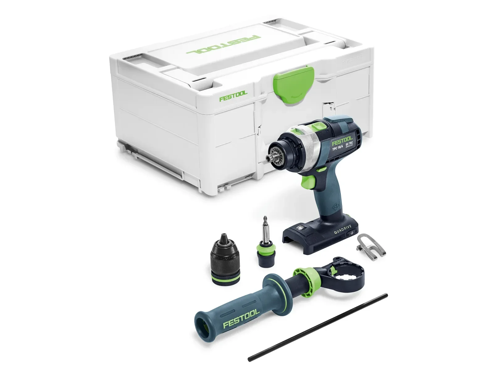Festool TPC 18/4 Basic contents: drill, chucks, auxiliary handle and Systainer³