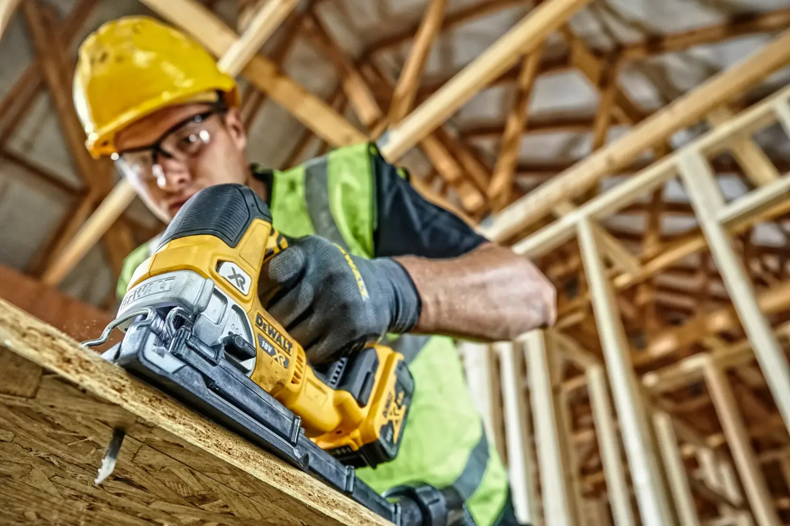 DeWalt DCS334 jigsaw in use on site