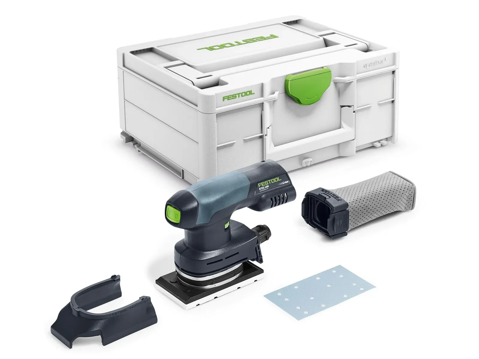 Festool RTSC 400 Basic contents: orbital sander, pad, protector, dust bag and Systainer³