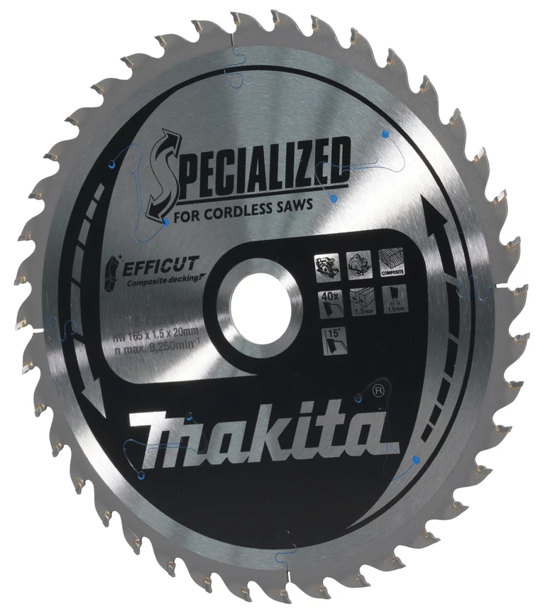 Makita EFFICUT 165 mm saw blade, angled left view