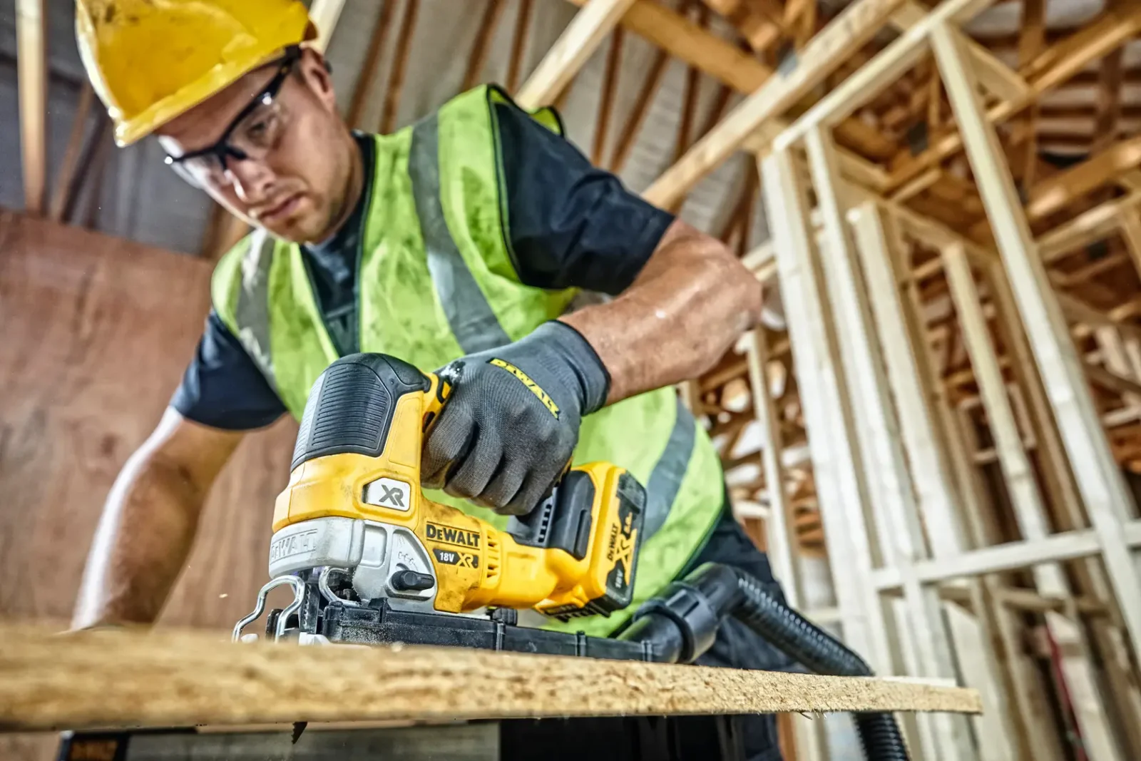 DeWalt DCS334 jigsaw in use on site