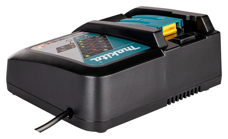 Makita DC18RC charger, three-quarter view from the right