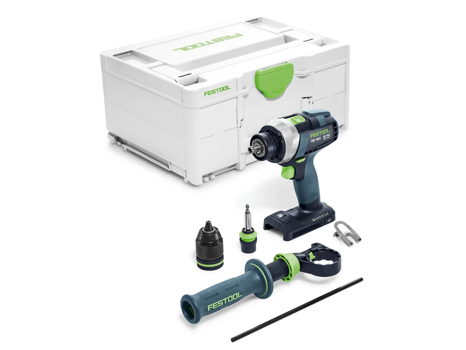 Festool TDC 18/4 Basic contents: drill, chucks, side handle and Systainer³