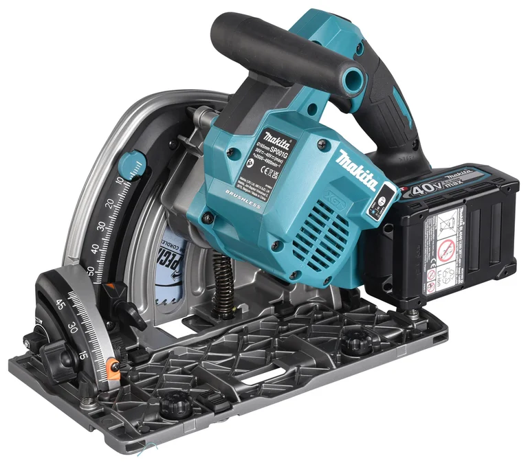 Makita SP001G plunge saw, three-quarter view from the left