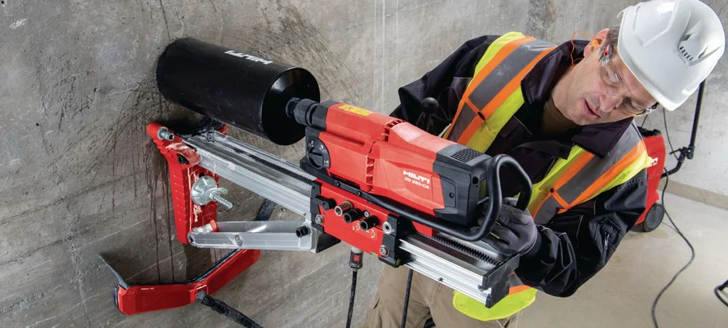 Hilti DD 250-CA rig coring through a concrete slab