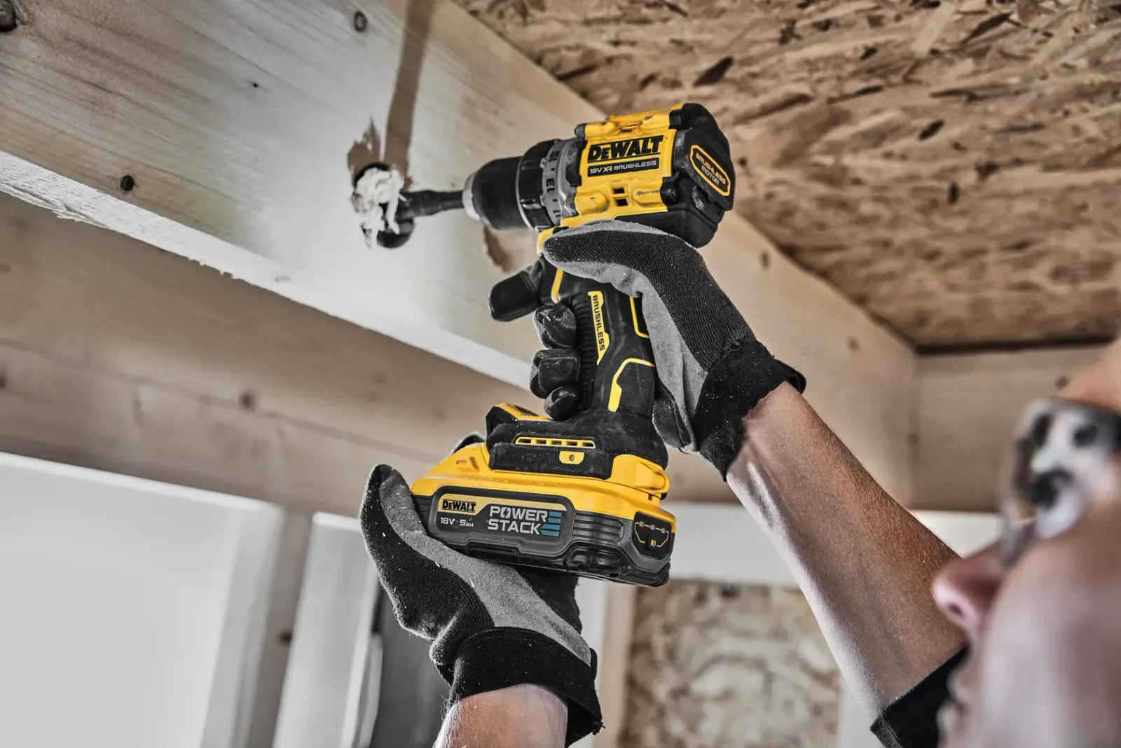 DeWalt DCD800 drill driver in use on site