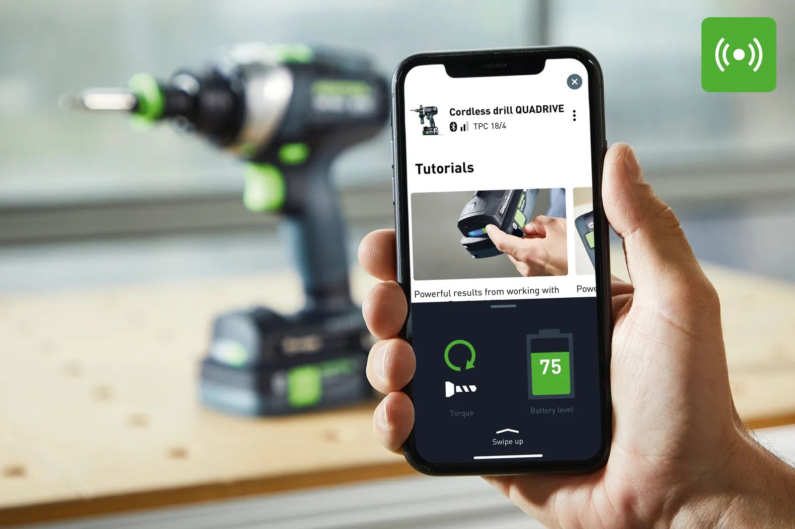 Festool app on a phone showing TPC 18/4 settings