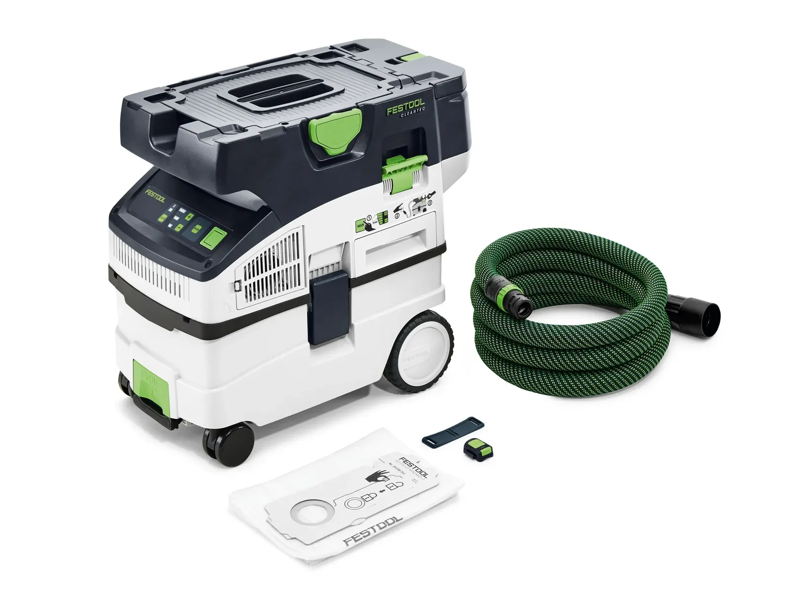 Festool CTLC MIDI I Basic contents: extractor, hose, filter bag and remote