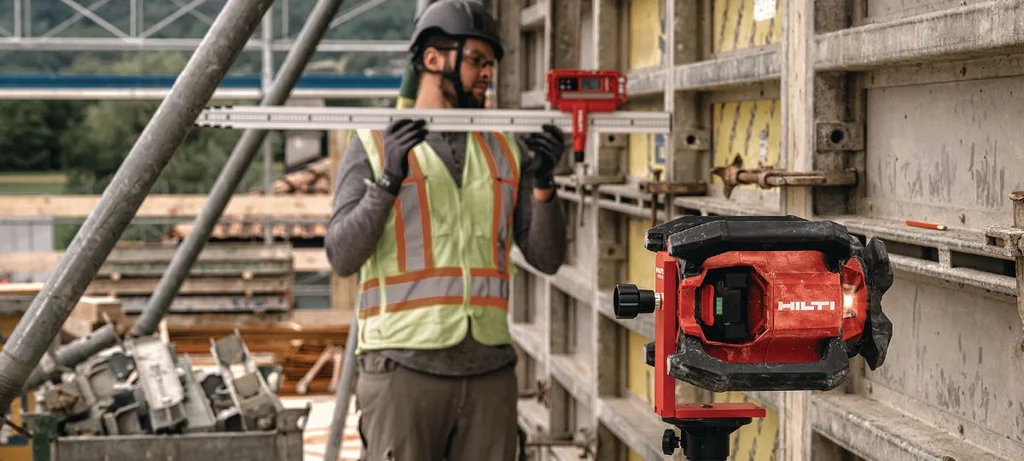 Groundworker checking levels with the Hilti PR 400-22