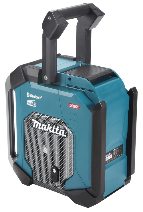 Makita MR007G jobsite radio, three-quarter view from the right