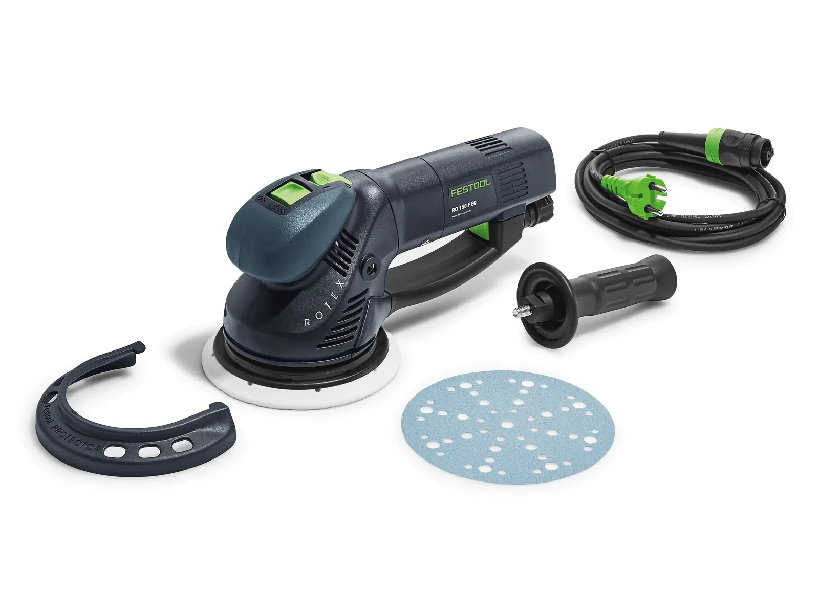 Festool RO 150 FEQ contents: sander, Protector, handle, cable and abrasive