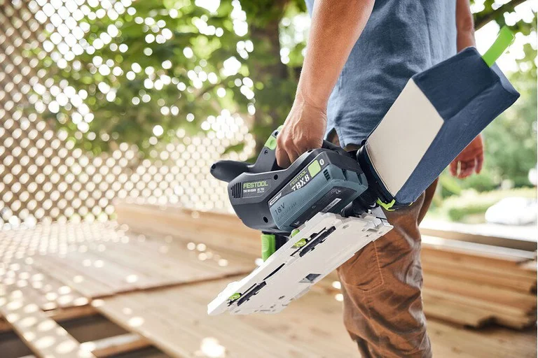 Festool TSC 55 KS carried on site with its chip collection bag