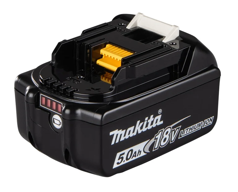 Makita BL1850B battery, three-quarter view from the left