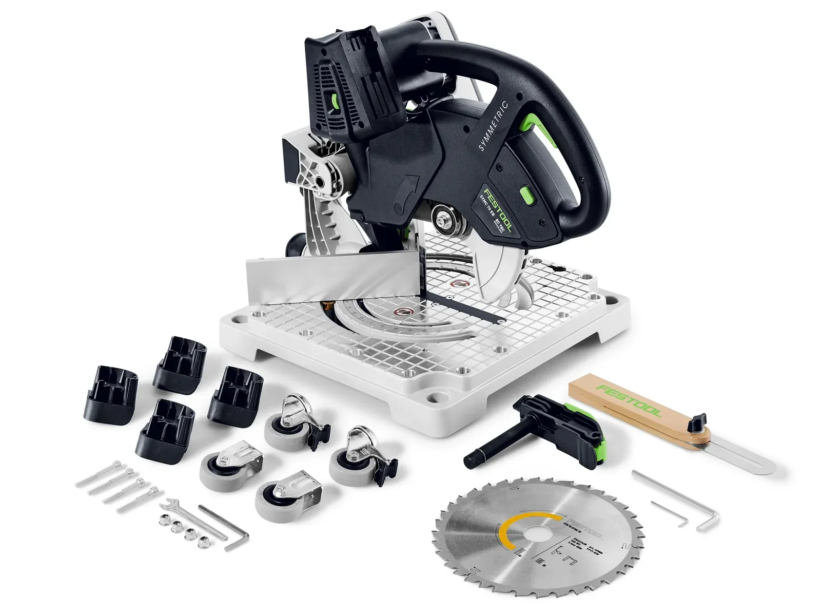 Festool SYMC 70 Basic contents: mitre saw, blade, bevel and rollers